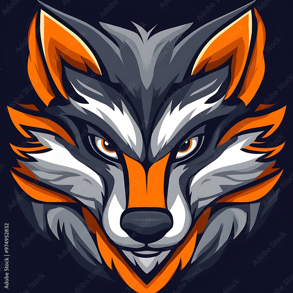 Aggressive orange and grey wolf mascot logo design for esports team or gaming clan Aggressive orange and grey wolf mascot logo design for esports team or gaming clan
