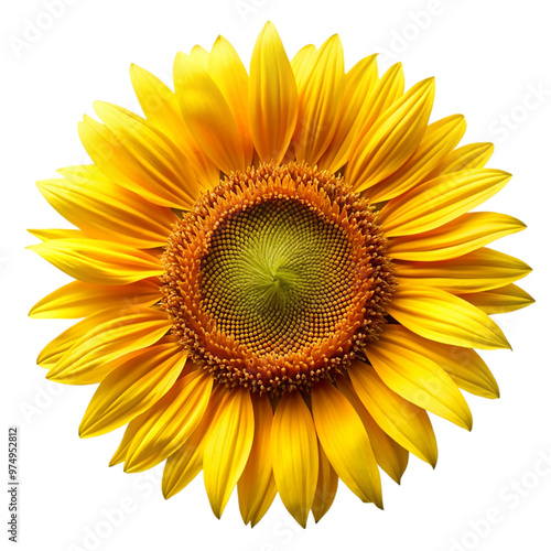 Ripe sunflower with yellow petals top view Isolated On Transparent Background