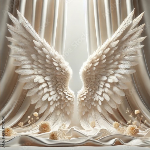 White angel wings backdrop white room photography