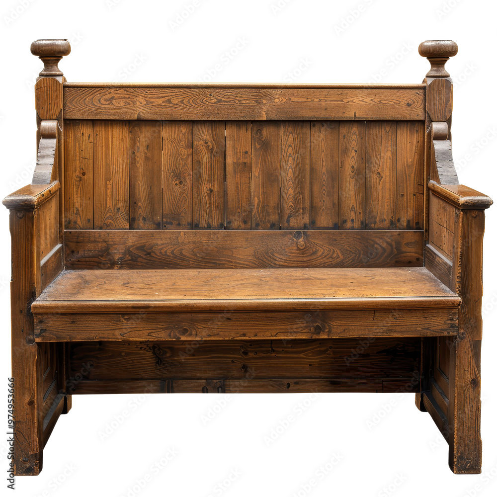 Rustic wooden bench with a classic design, isolated on white background, transparent background Rustic wooden bench with a classic design, isolated on white background, transparent background