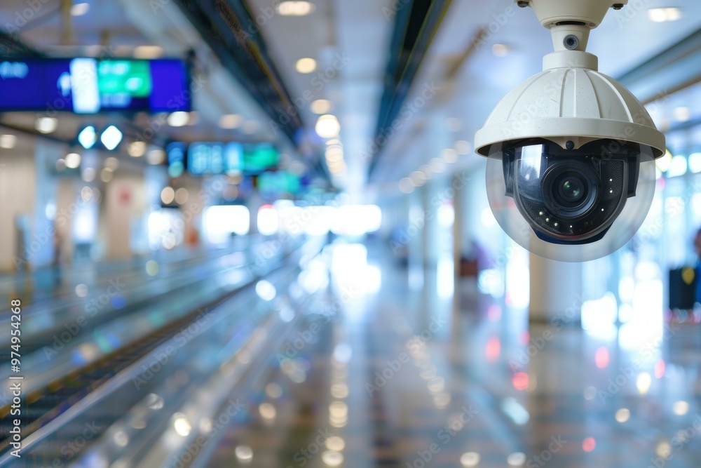 Security camera is recording passengers walking in airport terminal Security camera is recording passengers walking in airport terminal