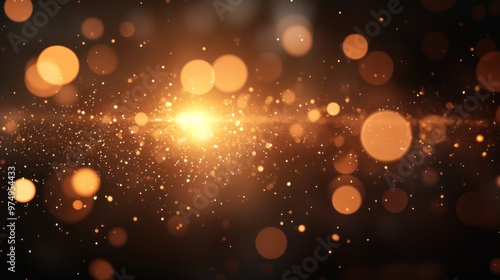 The blurry, out-of-focus light from the sun particles is dramatic cinematic against a black background. The light from it is a warm golden hue, with a soft slight glare around it