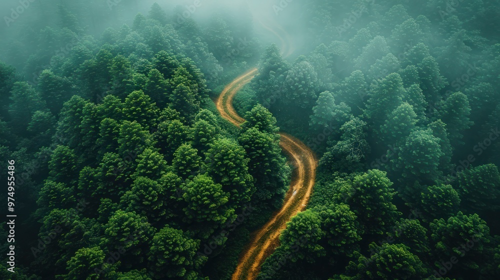 Scenic Aerial Flight Above Spruce Path in Mountain Forest Landscape Scenic Aerial Flight Above Spruce Path in Mountain Forest Landscape