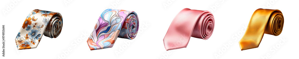 Set, collection of Silk Tie isolated on transparent background. Set, collection of Silk Tie isolated on transparent background.