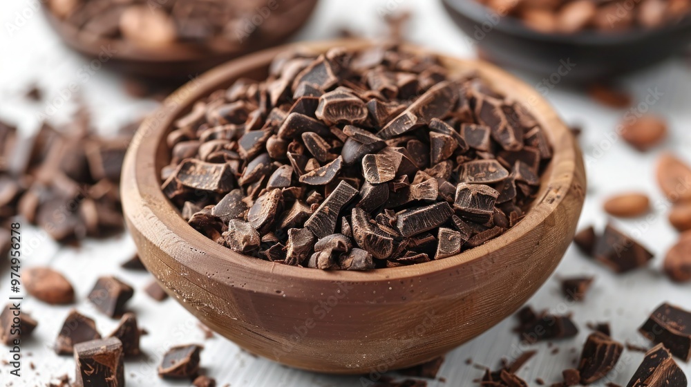 Circular Cacao Nibs in White Isolation - A Closeup of Crushed Cacao Nibs in a Circular Formation on a White Background