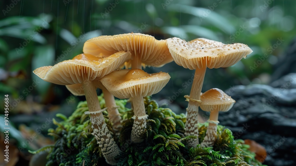 Close-Up of Delicate Mushrooms in a Damp Forest Close-Up of Delicate Mushrooms in a Damp Forest
