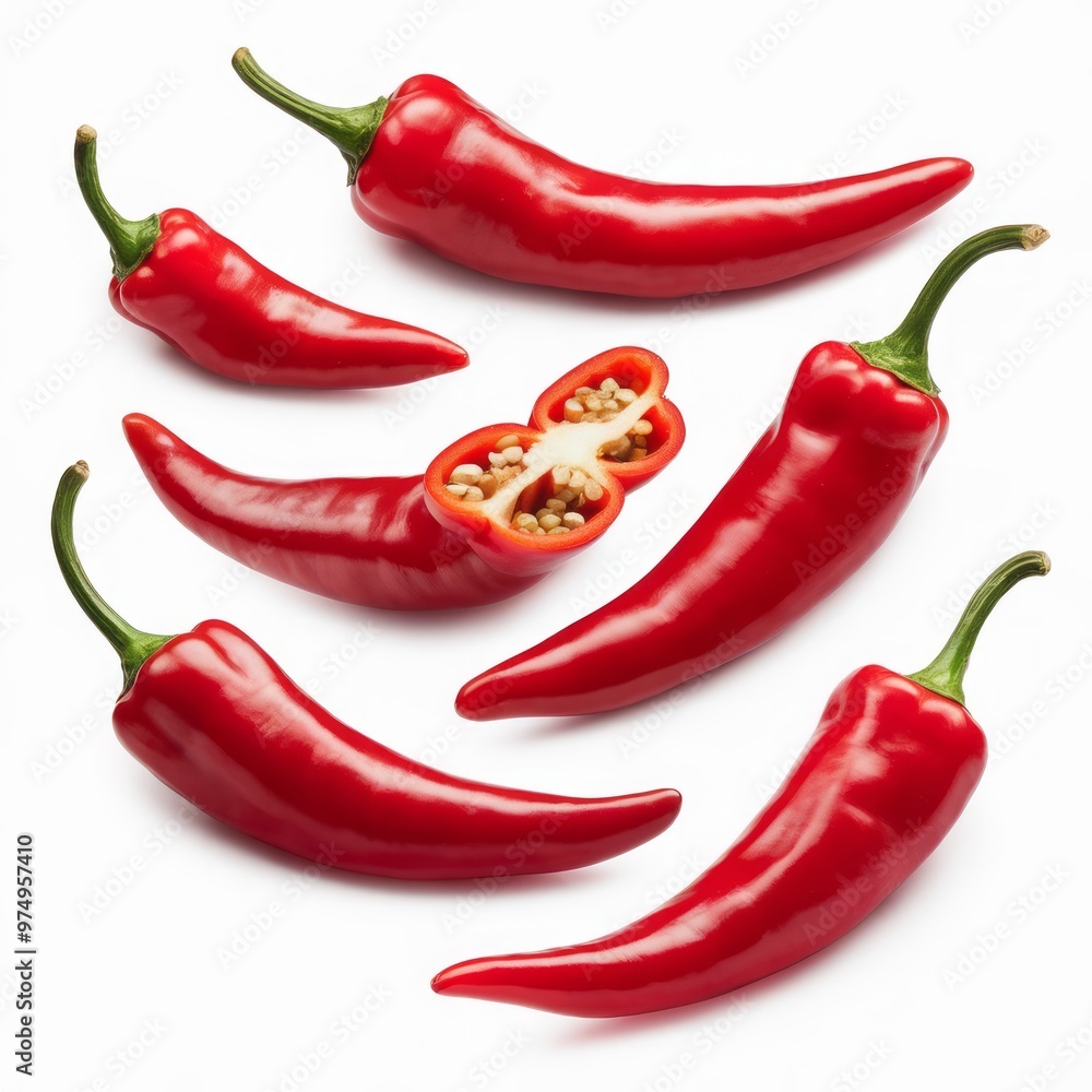 Vibrant Red Chili Peppers in Various Angles Vibrant Red Chili Peppers in Various Angles