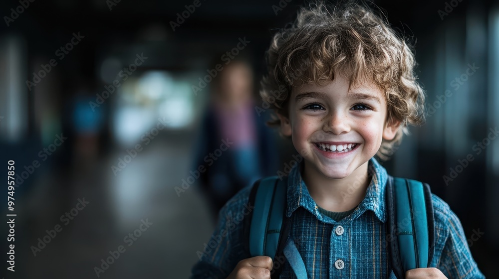 A joyful child with curly hair and plaid shirt smiles broadly, capturing the essence of carefree innocence and happiness in a casual setting. A joyful child with curly hair and plaid shirt smiles broadly, capturing the essence of carefree innocence and happiness in a casual setting.