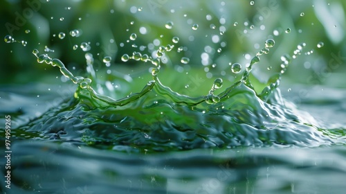 Vibrant Green Water Splash on White Background