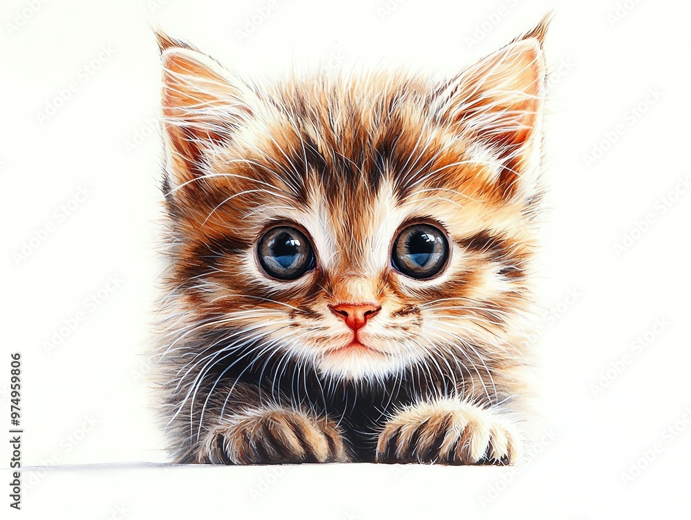 Obraz premium Illustrate a cute charming kitten, emphasizing its soft fur and big eyes, in watercolor style.