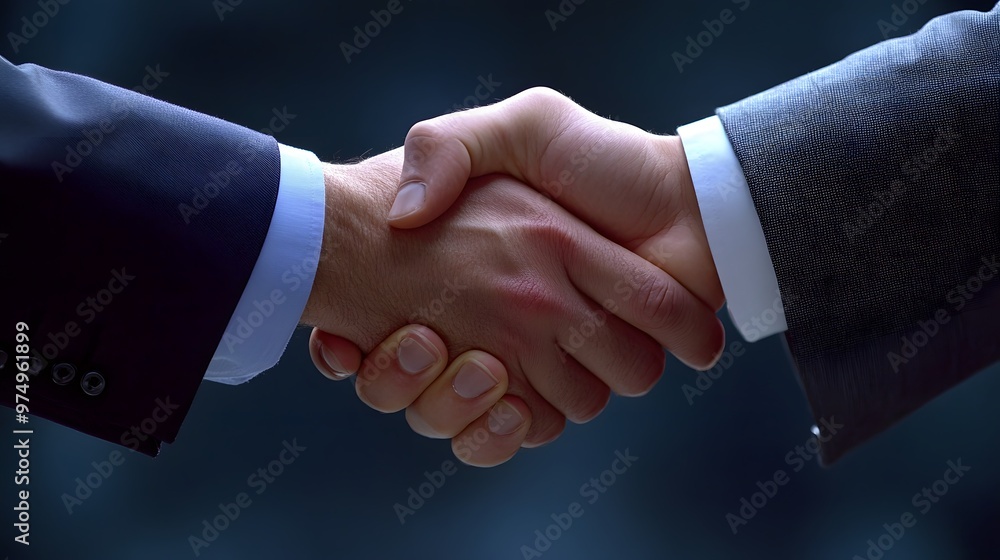 Two Men in Suits Shaking Hands, Close Up Two Men in Suits Shaking Hands, Close Up