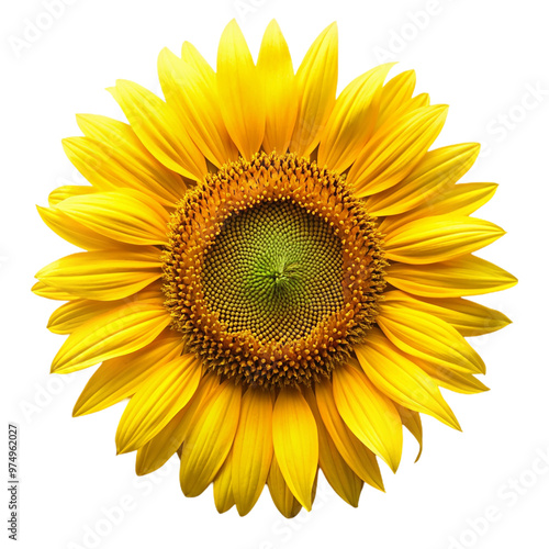 Ripe sunflower with yellow petals top view Isolated On Transparent Background