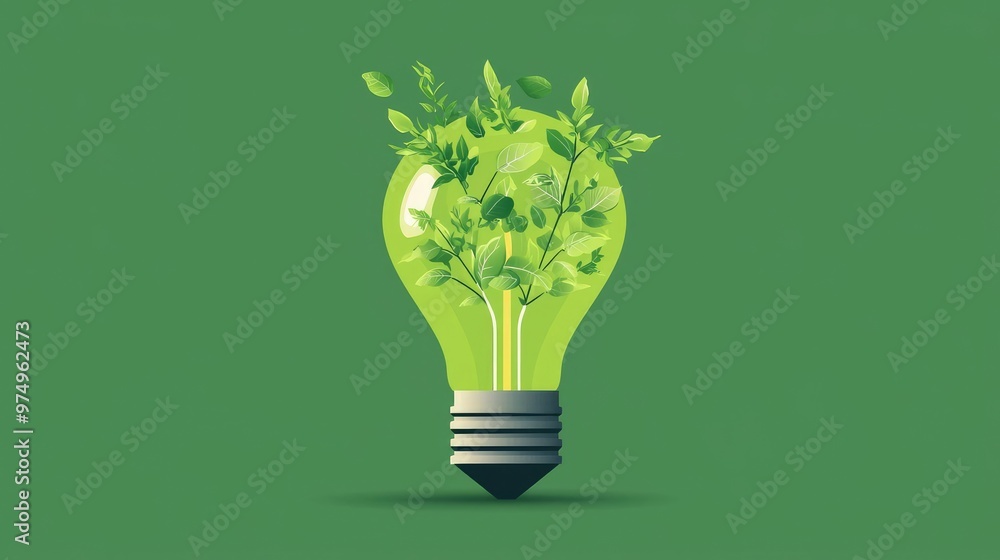 A vibrant green light bulb filled with fresh leaves, symbolizing eco-friendly energy and sustainability. A vibrant green light bulb filled with fresh leaves, symbolizing eco-friendly energy and sustainability.