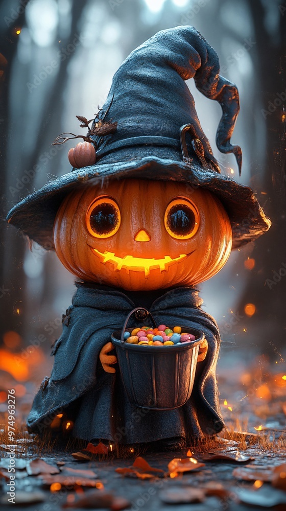 Obraz premium Cute little cartoon pumpkin character 