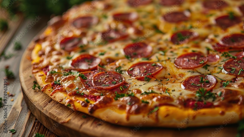 Delicious Closeup of Salami Pizza Topped with Melted Cheese Delicious Closeup of Salami Pizza Topped with Melted Cheese