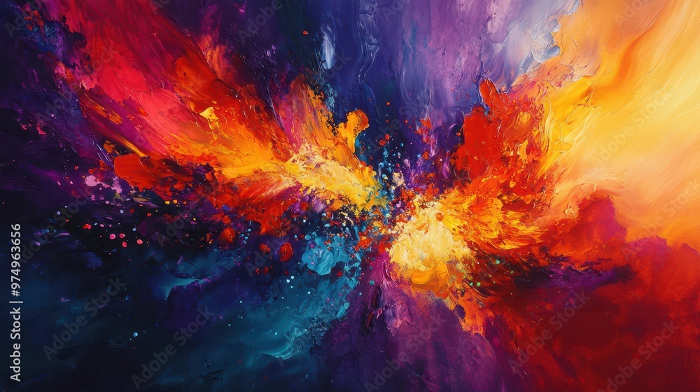 Intense explosion of vivid colors shifting from deep purples and blues to fiery reds and oranges Intense explosion of vivid colors shifting from deep purples and blues to fiery reds and oranges
