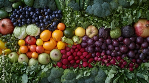 A Vibrant Display of Fresh Produce Arranged in Colorful Rows