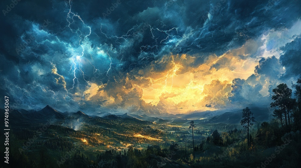 A Thunderous Sky Over a Forest and Valley A Thunderous Sky Over a Forest and Valley