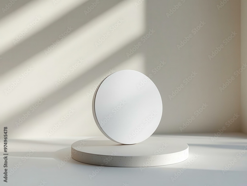 Minimalist design with a circular shape on a smooth platform, showcasing soft lighting and shadows for an elegant aesthetic. Minimalist design with a circular shape on a smooth platform, showcasing soft lighting and shadows for an elegant aesthetic.