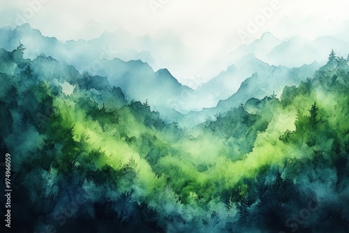 Watercolor Mountain Landscape