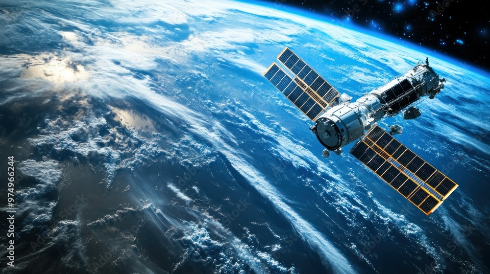 Space Station Orbiting Earth with Solar Panels Space Station Orbiting Earth with Solar Panels