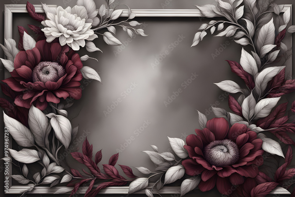 Floral Frame Design Featuring an Array of Enigmatic Shadow-Draped Flowers and Foliage Creating an Intriguing Border Floral Frame Design Featuring an Array of Enigmatic Shadow-Draped Flowers and Foliage Creating an Intriguing Border