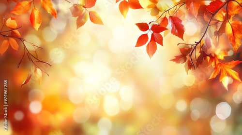 autumn sunlight seasonal abstract background with bokeh fall leaves golden orange red backdrop leaves in the park 