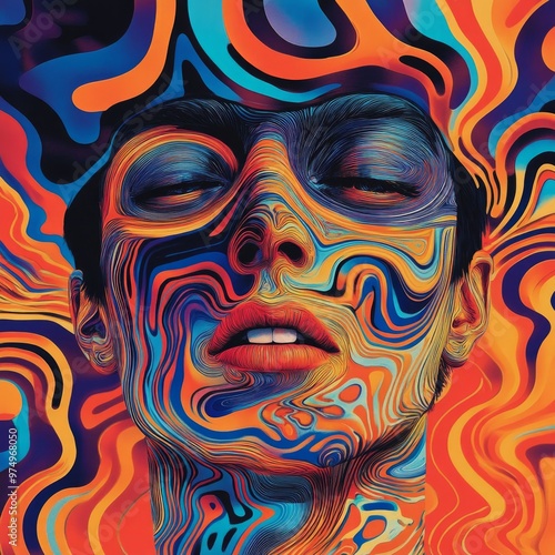 Abstract portrait with vibrant, swirling colors.