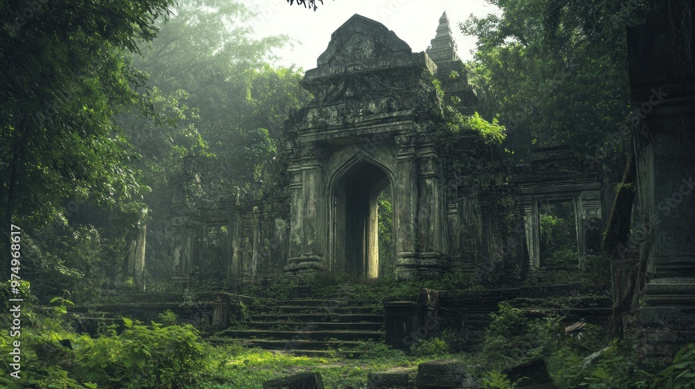 Overgrown Ruins of an Ancient Temple in a Lush Jungle Overgrown Ruins of an Ancient Temple in a Lush Jungle