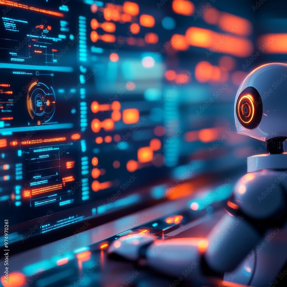 AI ecosystem control room, virtual assistants, dynamic digital interfaces, glowing screens AI ecosystem control room, virtual assistants, dynamic digital interfaces, glowing screens