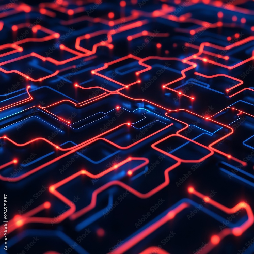 Obraz premium AI neural interface design, cybernetic data paths, glowing visualization