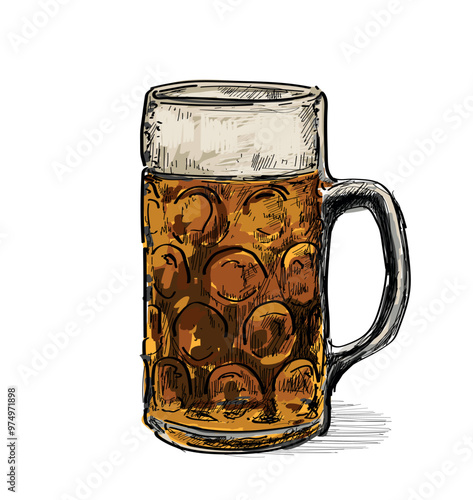 beer lager october hand deutchland beverage alcohol linear relistic vector illustration person isolated on white background