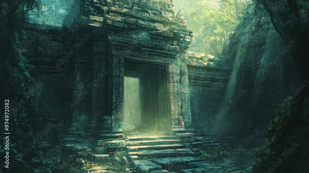 Overgrown Ancient Temple Ruins in Lush Jungle Overgrown Ancient Temple Ruins in Lush Jungle