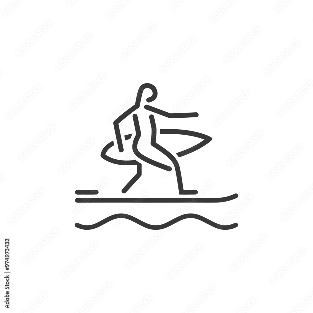 Line art illustration of a surfer riding a wave Line art illustration of a surfer riding a wave