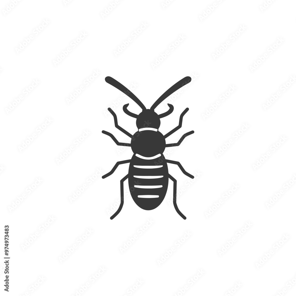 Black and white silhouette of a beetle with six legs and antennae Black and white silhouette of a beetle with six legs and antennae