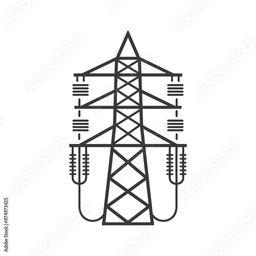 Line Art Illustration of a Tall Power Transmission Tower