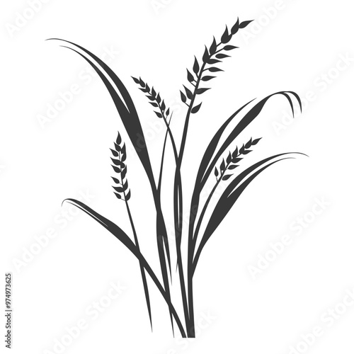 Black and white silhouette of a cluster of wheat stalks
