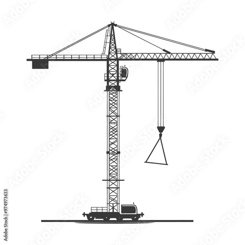 Black and White Silhouette of a Construction Crane
