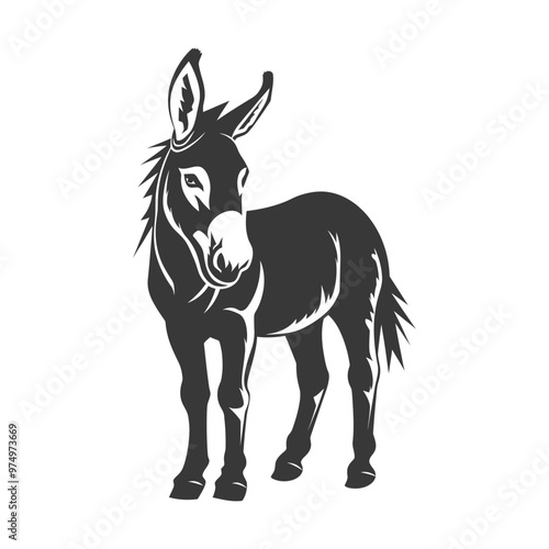 Black and White Silhouette of a Donkey Standing
