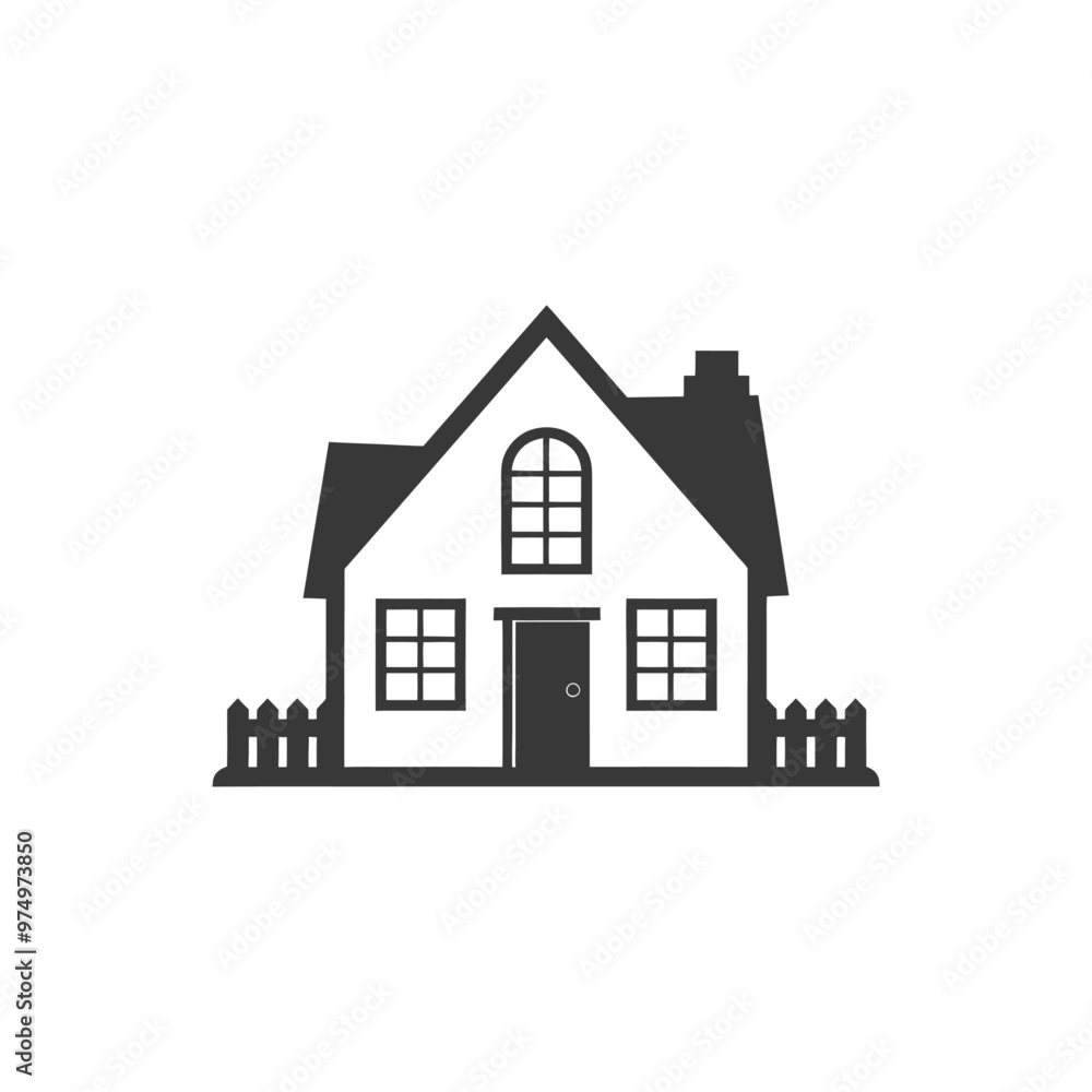 Black and White Silhouette of a House with a Fence Black and White Silhouette of a House with a Fence
