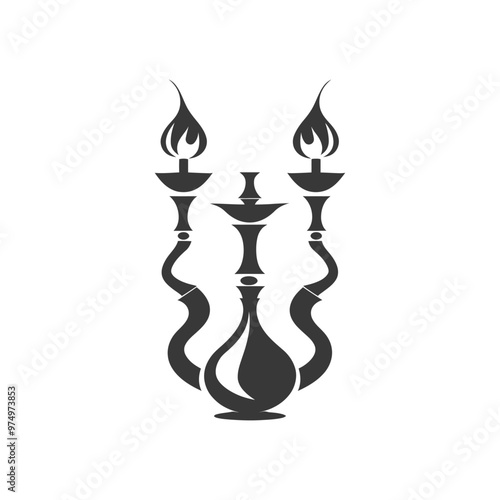 Black and White Silhouette of a Hookah with Flames