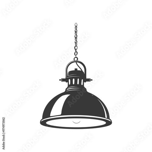 Black and White Silhouette of a Hanging Industrial Light Fixture