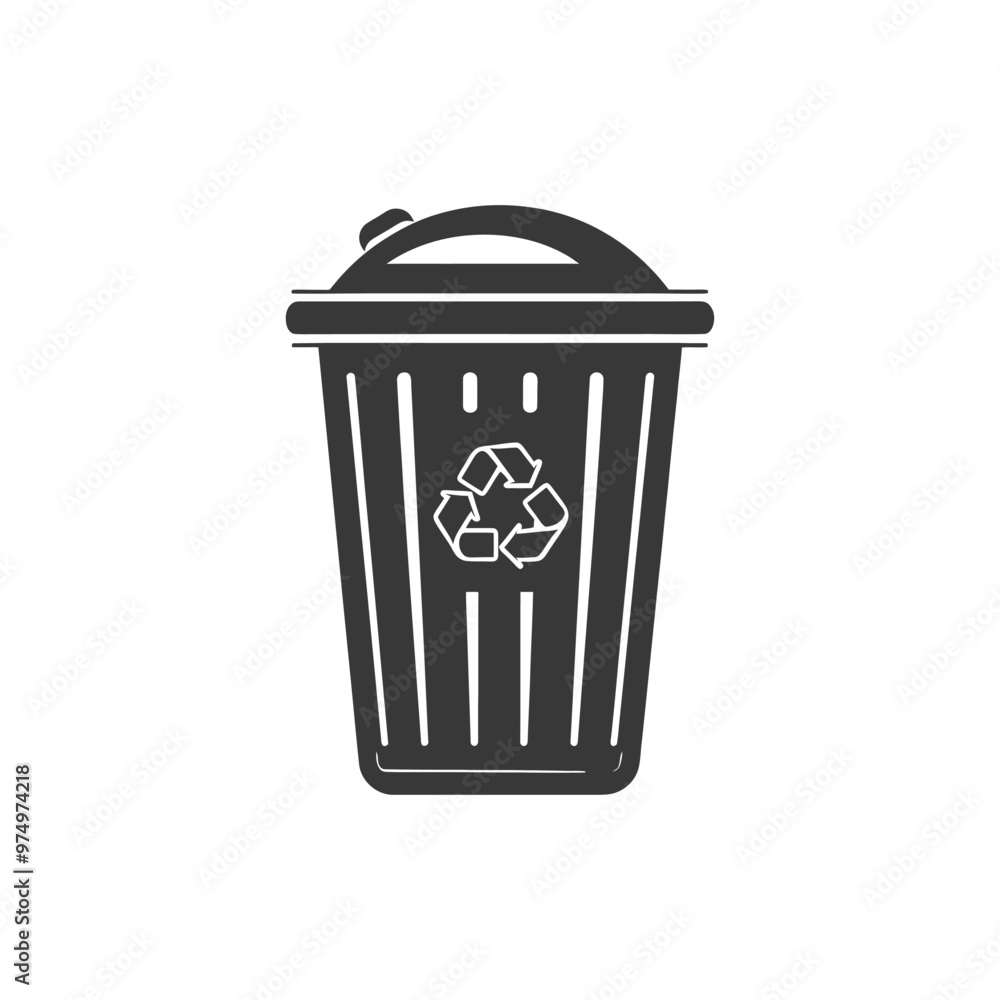 Black and white silhouette of a recycling bin Black and white silhouette of a recycling bin