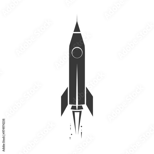 Black and white silhouette of a rocket taking off