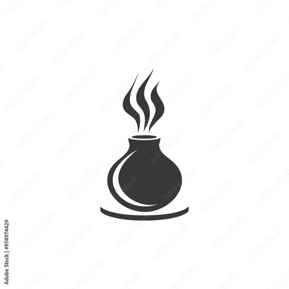 Black and White Silhouette of a Steaming Pot Black and White Silhouette of a Steaming Pot