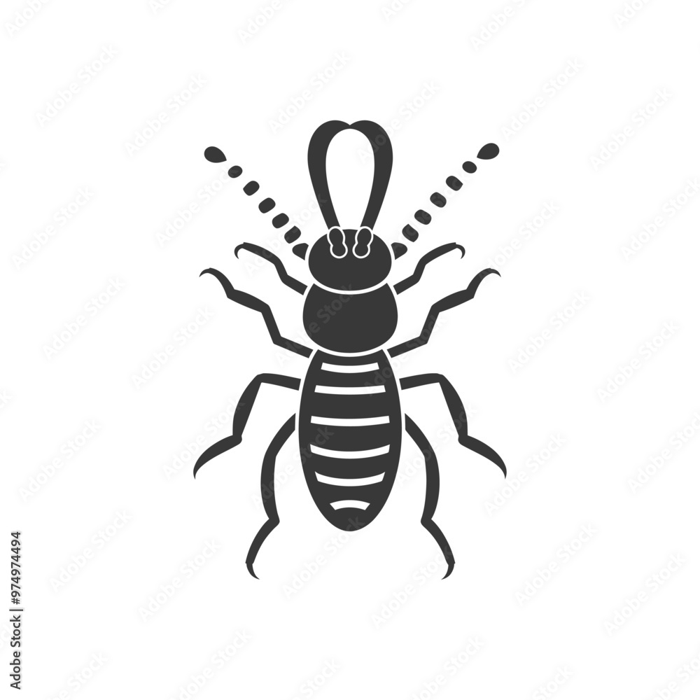 Black and White Silhouette of a Termite with Striped Body Black and White Silhouette of a Termite with Striped Body
