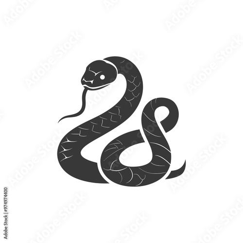 Black and white silhouette of a snake with its head raised