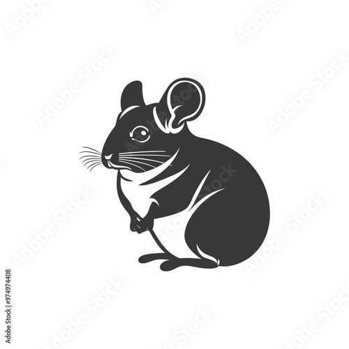 Black and White Silhouette of a Sitting Chinchilla