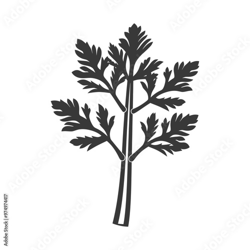 Black and white silhouette of a stalk of celery