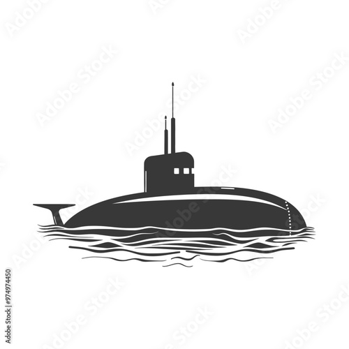 Black and white silhouette of a submarine submerged in water
